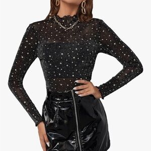 Elegant Black Starry Sheer Blouse